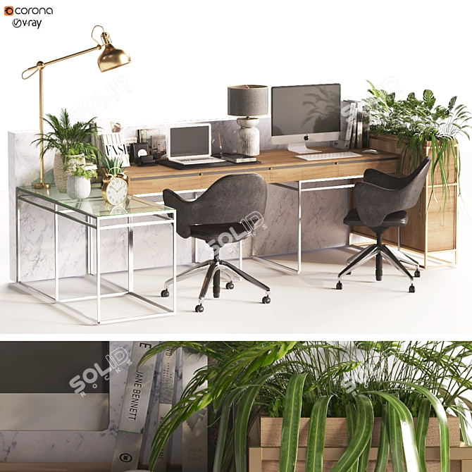 Modern Home Office Work Desk 3D model image 4