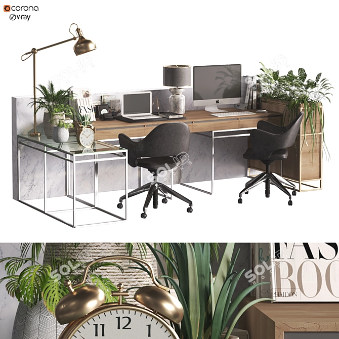 Modern Home Office Work Desk 3D model image 1