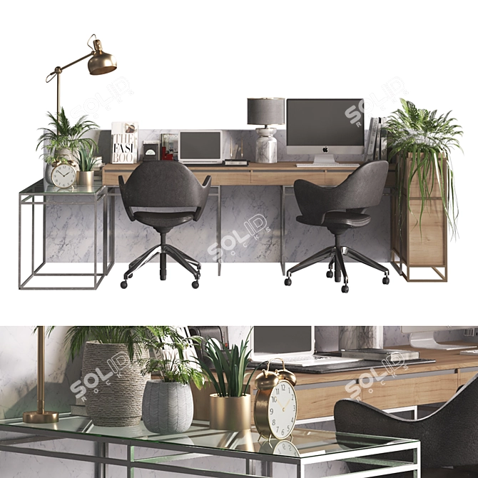 Modern Home Office Work Desk 3D model image 3