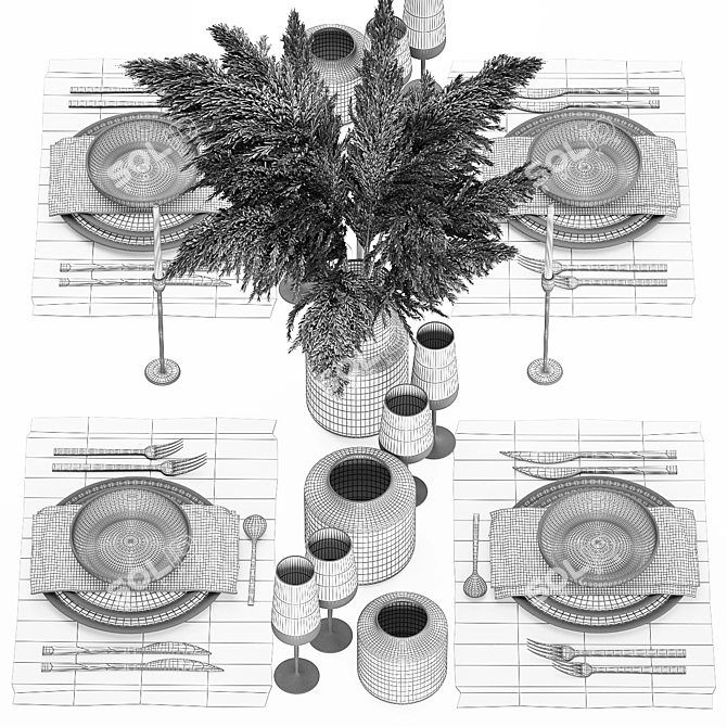 Eco Style Table Setting Decor 3D model image 7