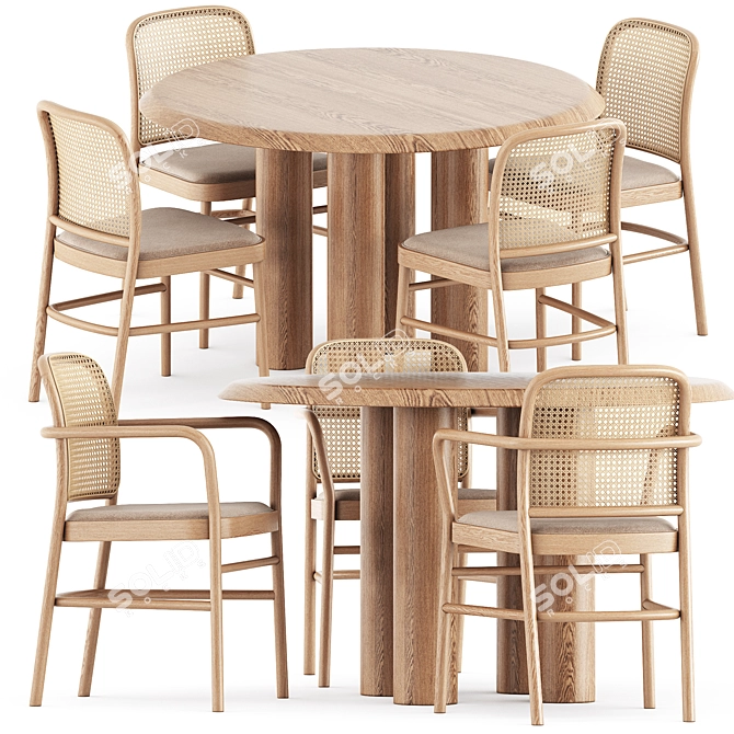 Modern Bent Chairs & Islets Table 3D model image 1