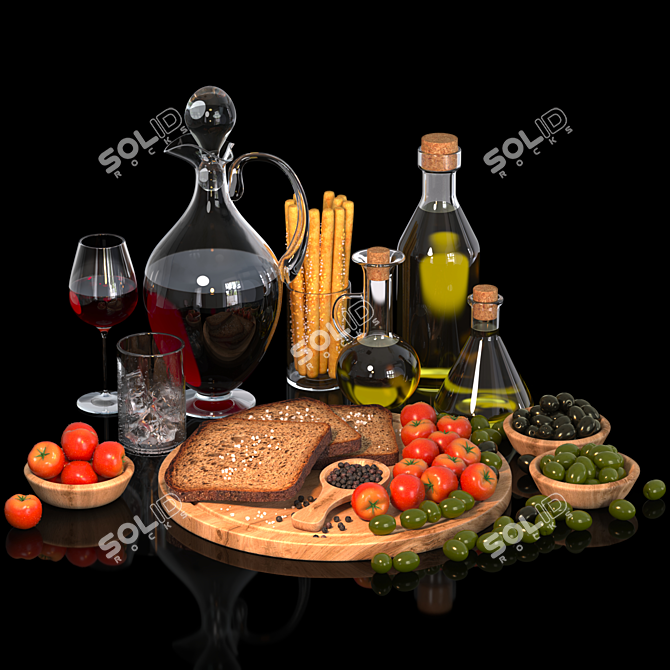 Mediterranean Wine & Olive Set 3D model image 1