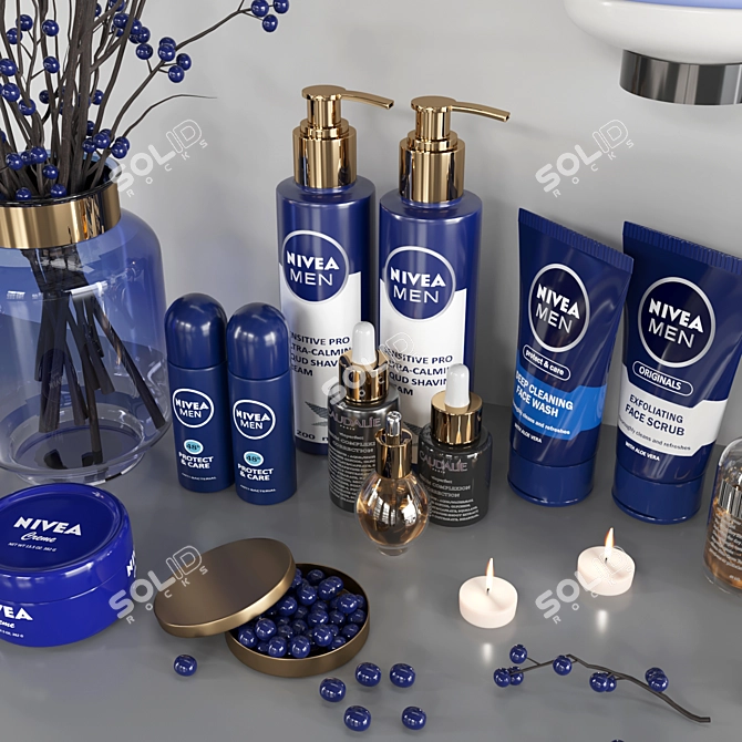 Bath Bliss Set: Flowers, Candle, Nivea 3D model image 2