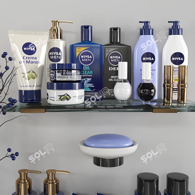 Bath Bliss Set: Flowers, Candle, Nivea 3D model image 3