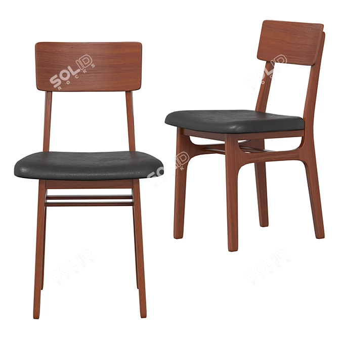 Vintage Walnut Dining Chair Set 3D model image 4