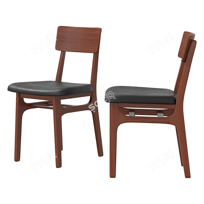 Vintage Walnut Dining Chair Set 3D model image 5