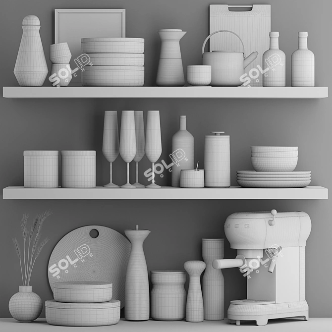 Modern Kitchen Accessories Set 3D 3D model image 3