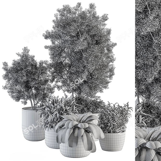 Earthen Pot Plant Set 419 3D model image 4