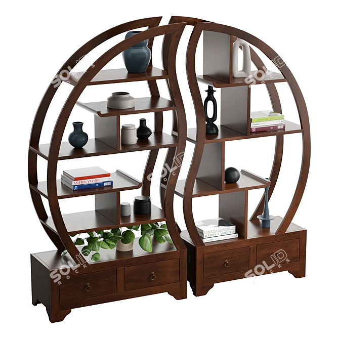 Yin Yang Teak Sphere Bookcase 3D model image 1