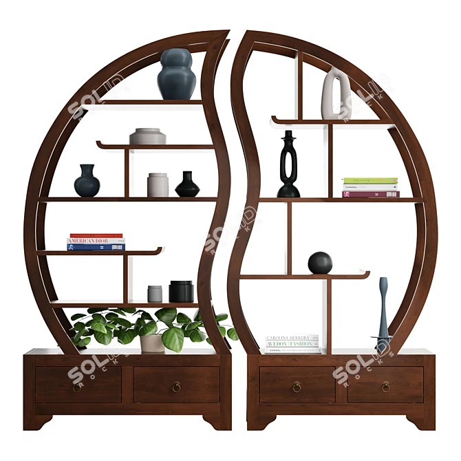 Yin Yang Teak Sphere Bookcase 3D model image 2