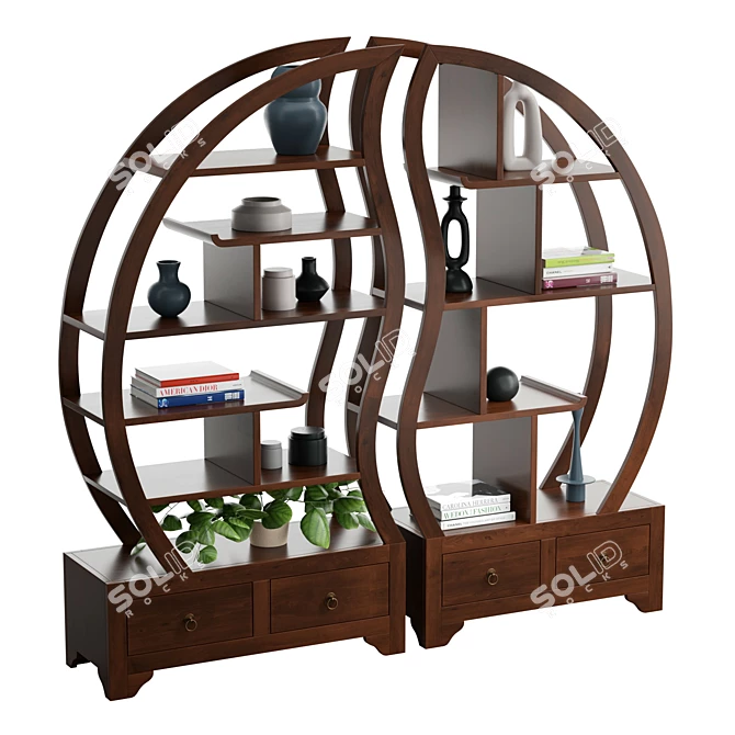 Yin Yang Teak Sphere Bookcase 3D model image 5