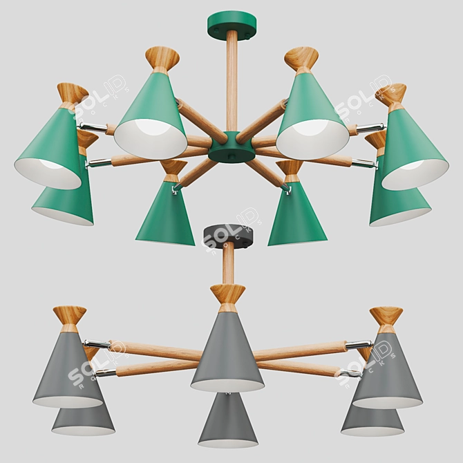 Modern Metal and Wood Chandelier 3D model image 1