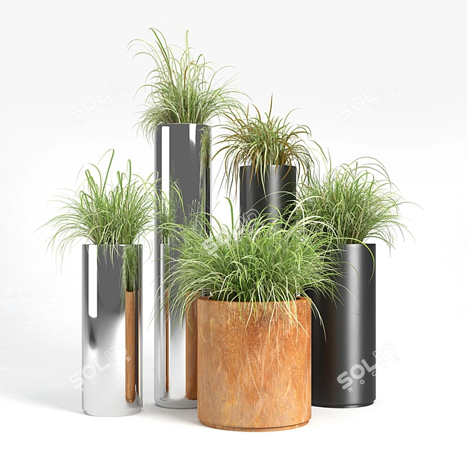 Elegant Metal Vases Collection 3D model image 3