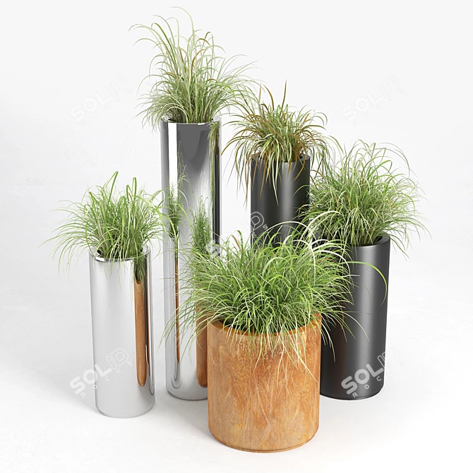 Elegant Metal Vases Collection 3D model image 4