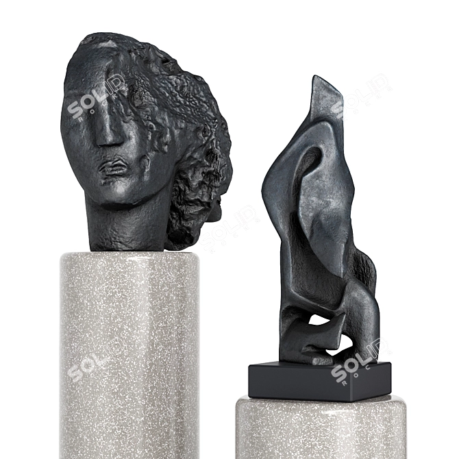 Abstract Face Sculpture and Pedestal 3D model image 2