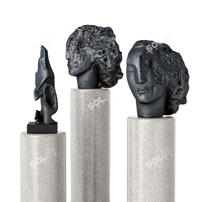 Abstract Face Sculpture and Pedestal 3D model image 4