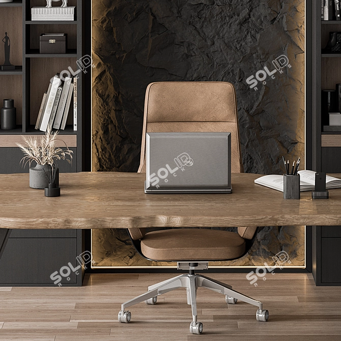 Executive Black Wood Office Desk 3D model image 3