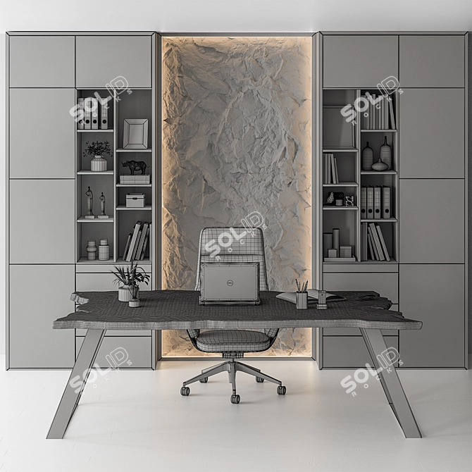 Executive Black Wood Office Desk 3D model image 4