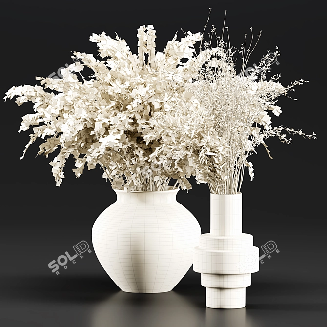 Concrete Vase Branch Bouquet Decor 3D model image 4