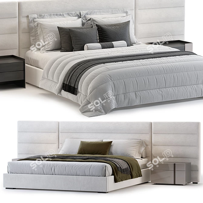 Modern Bed Frame with Mattress 3D model image 2