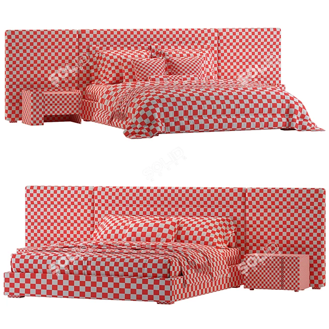 Modern Bed Frame with Mattress 3D model image 5