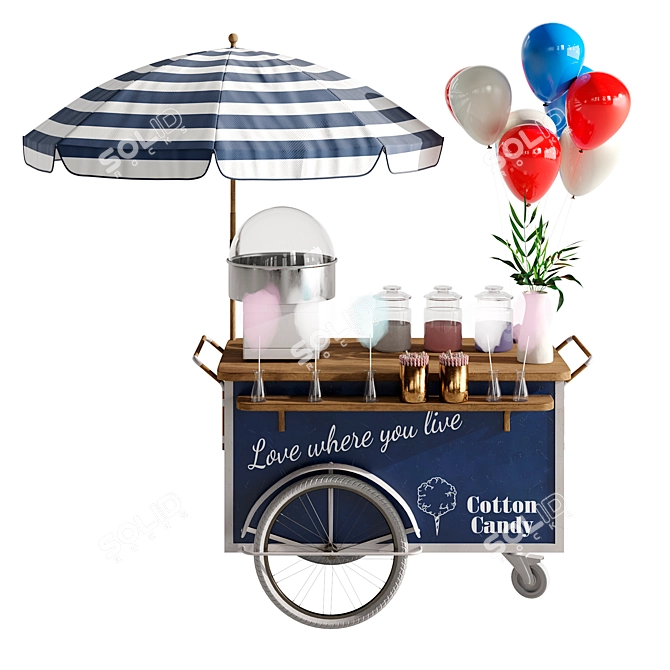 Vintage Cotton Candy Cart Kit 3D model image 1