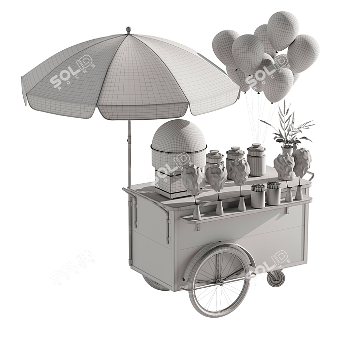 Vintage Cotton Candy Cart Kit 3D model image 5