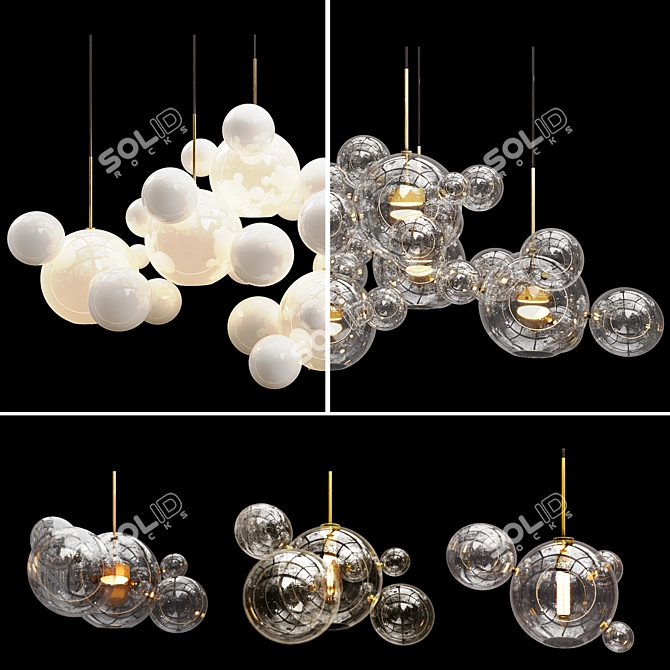 Bubble Pendant Light Trio Set 3D model image 1