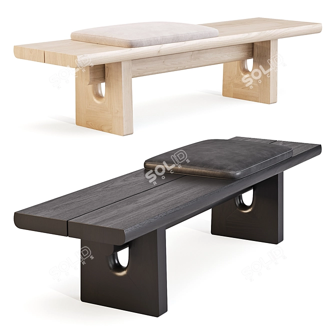 Poliform Nara Wooden Bench, Elegant 3D model image 1