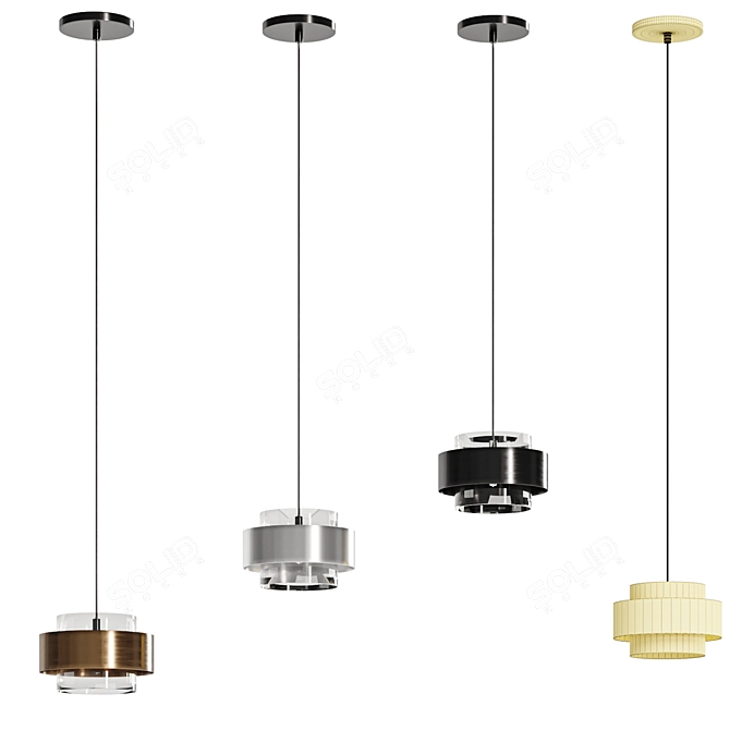  Smoked Glass Brass Hanging Lamp 3D model image 2