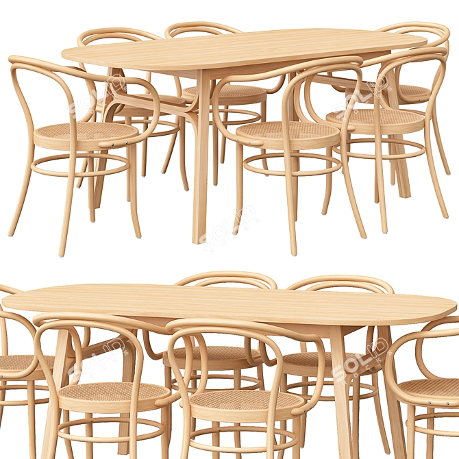  Modern Bamboo Dining Table Set 3D model image 1