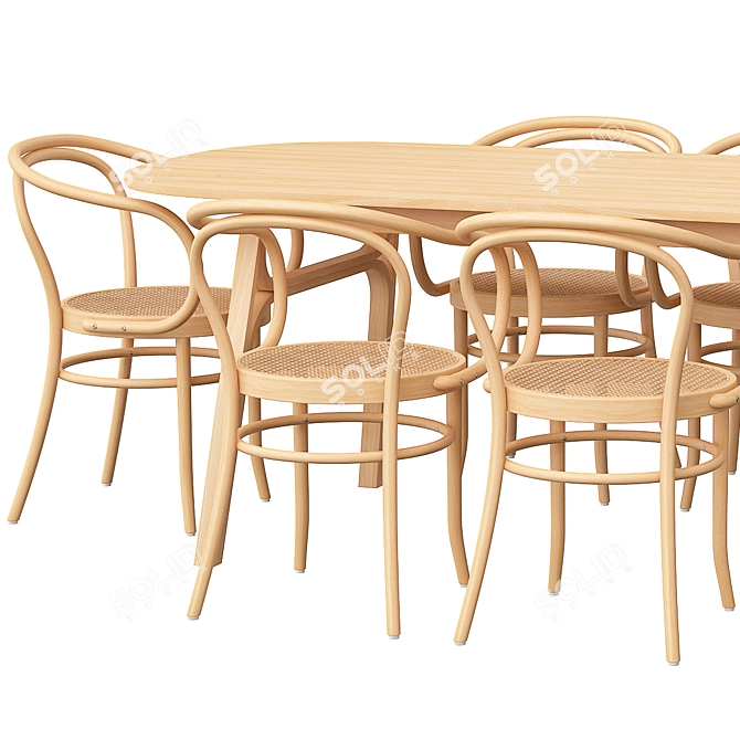  Modern Bamboo Dining Table Set 3D model image 2