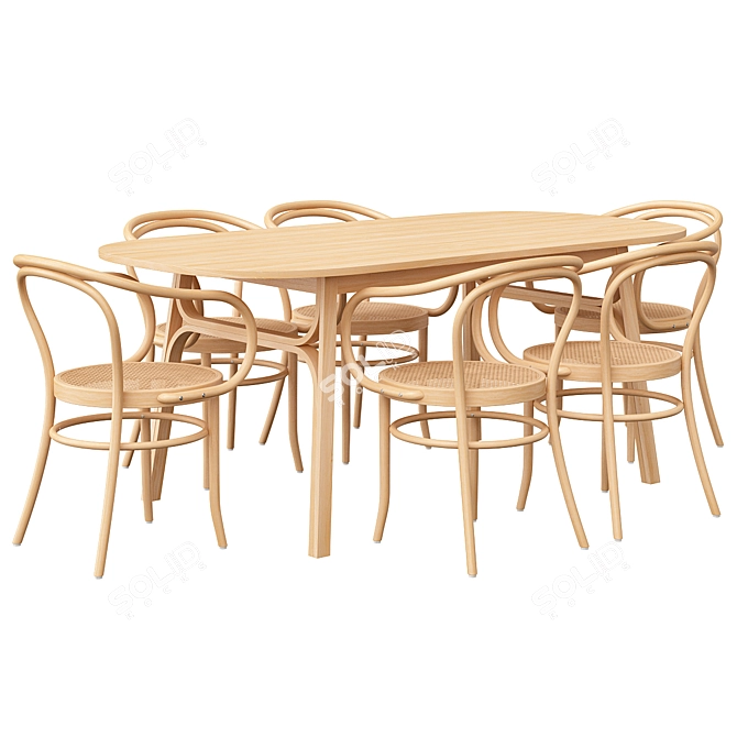  Modern Bamboo Dining Table Set 3D model image 3