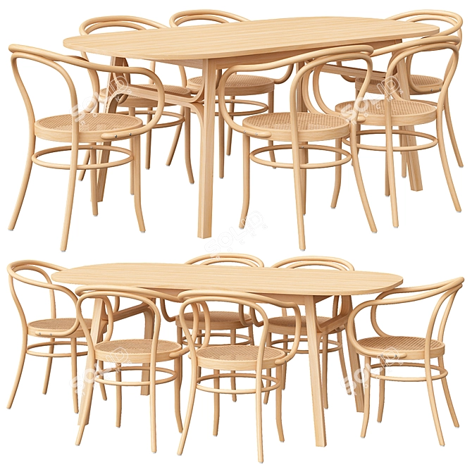  Modern Bamboo Dining Table Set 3D model image 4