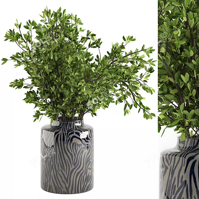  Green Branches Bouquet in Vase 3D model image 1