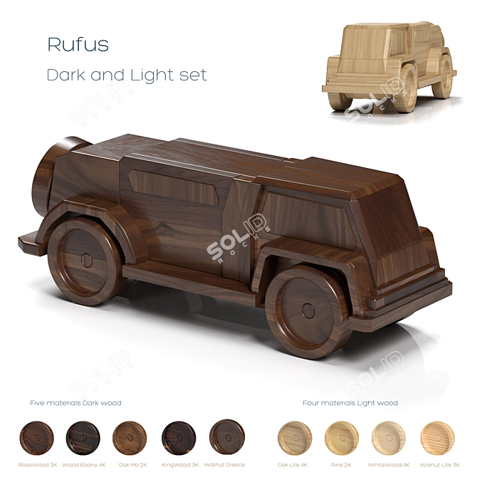 High-Poly Wooden Toy Car Model 3D model image 1