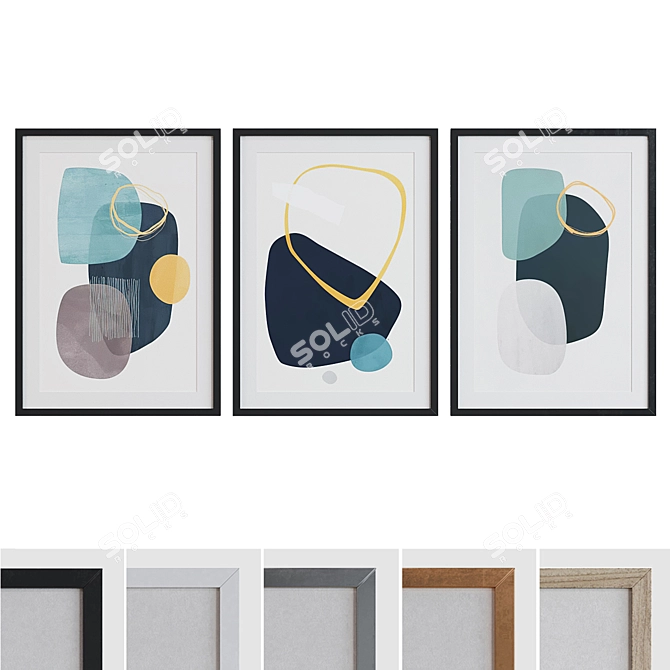 Modern Abstract Picture Frame Trio 3D model image 1