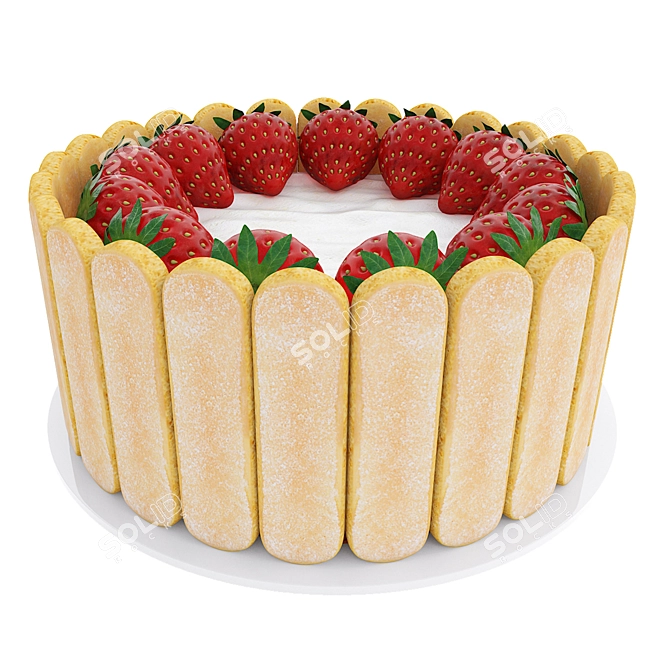 Strawberry Cake & Cookies 3D Model 3D model image 1