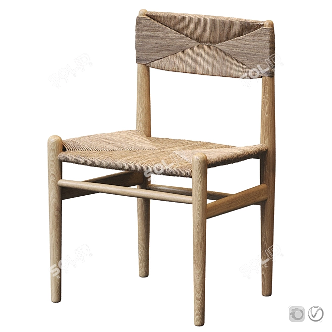 Rustic Woven Wood Chair Set 3D model image 1
