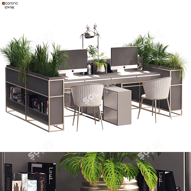 Modern Workspace Desk Furniture Set 3D model image 1