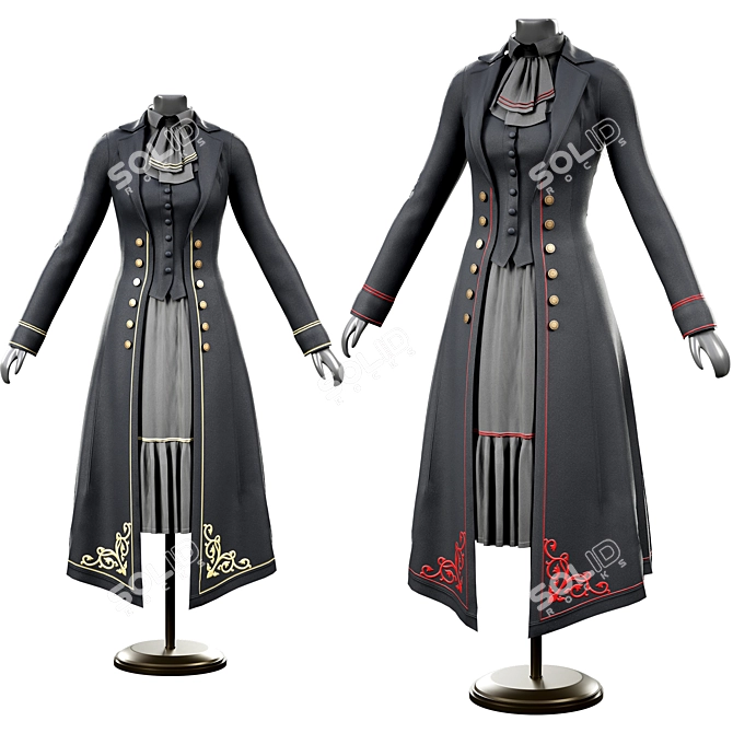 Vintage Gothic Dress 3D Model 3D model image 1