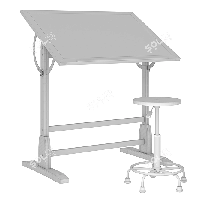 Retro Drafting Table & Stool 3D model image 3