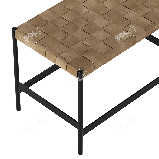 Handcrafted Woven Leather Bench 3D model image 3