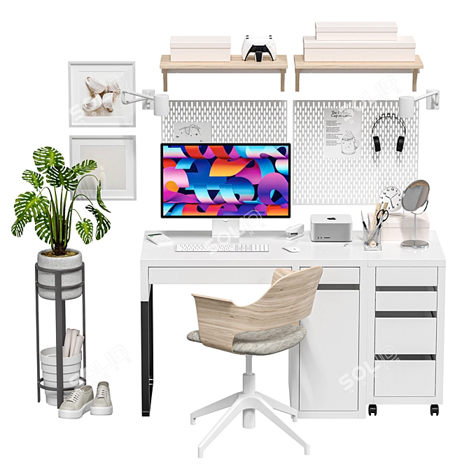 Modern Office Workstation Set 3D model image 5