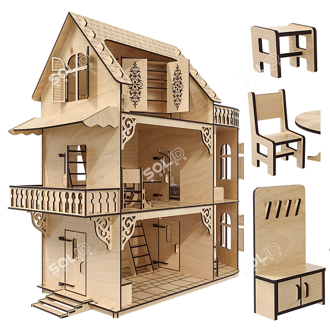 Dollhouse Toy House Miniature Home 3D model image 1