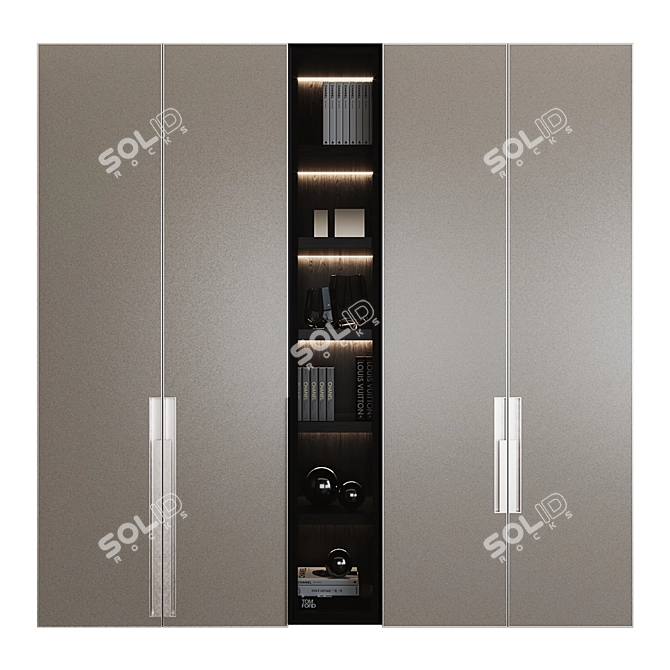 Luxury Leather Wardrobe with Shelf 3D model image 2