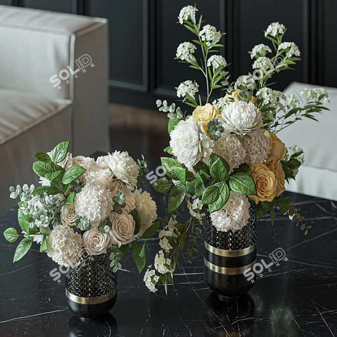 Elegant Floral Decor Set 3D model image 2