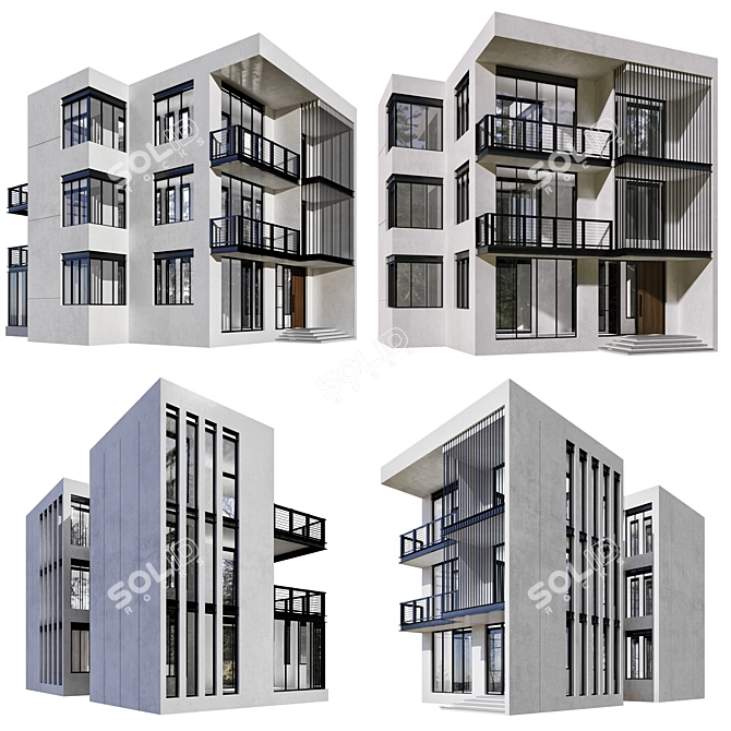 Modern Residential Building Model 3D model image 1