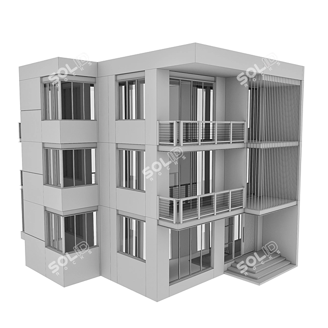 Modern Residential Building Model 3D model image 7