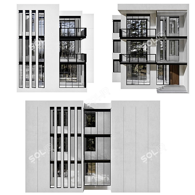 Modern Residential Building Model 3D model image 11